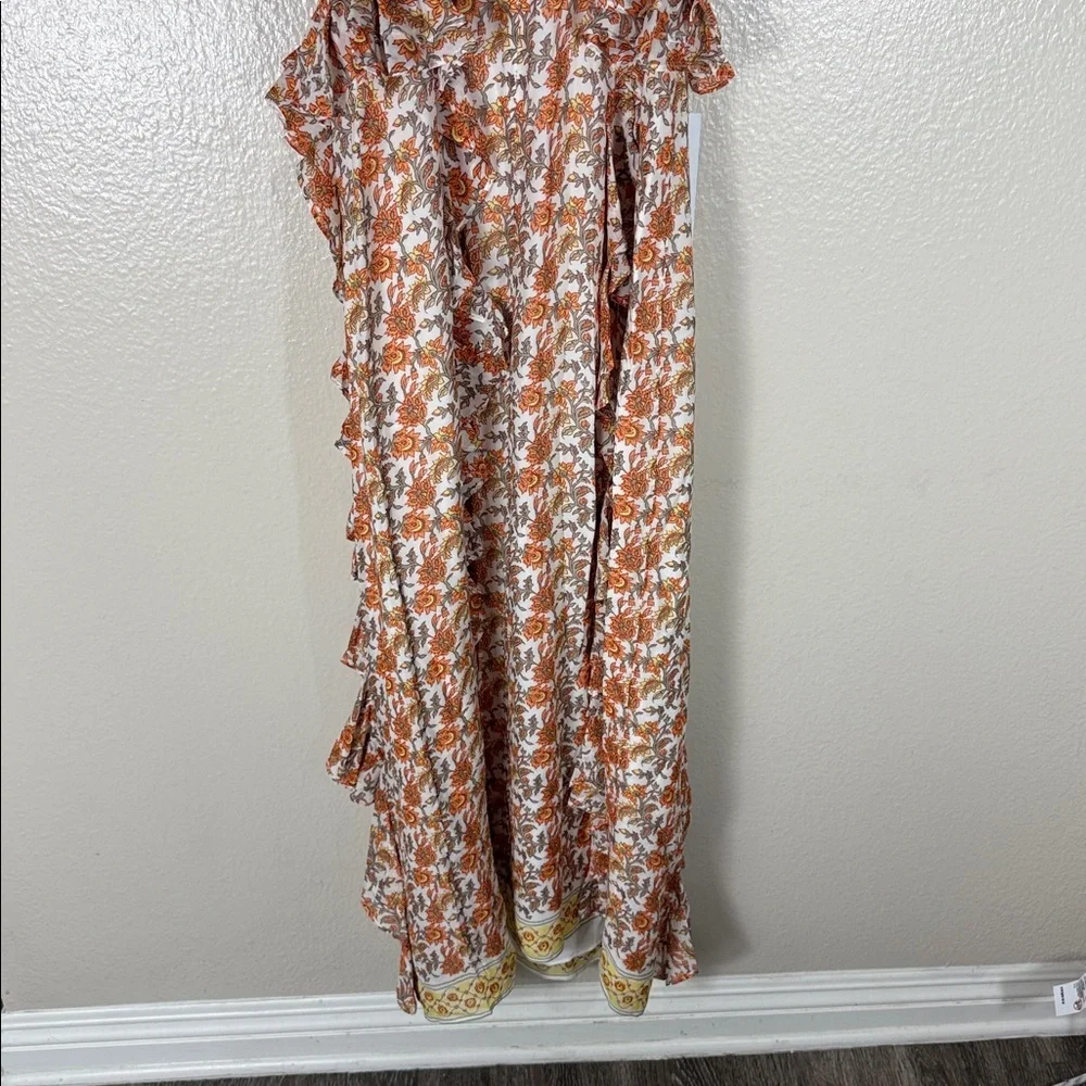 J. Crew Collection Cascading Ruffle Dress in Sunset Rose Block Print Chiffon